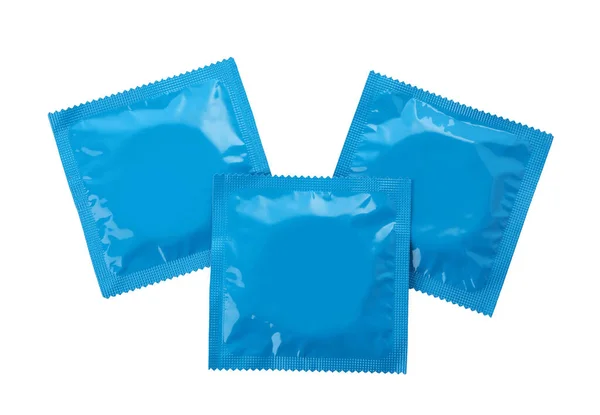 Condom Packages Isolated White Top View Safe Sex — Stock Photo, Image