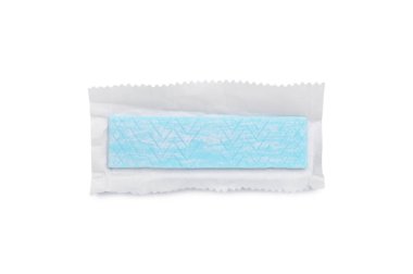Unwrapped stick of chewing gum isolated on white, top view