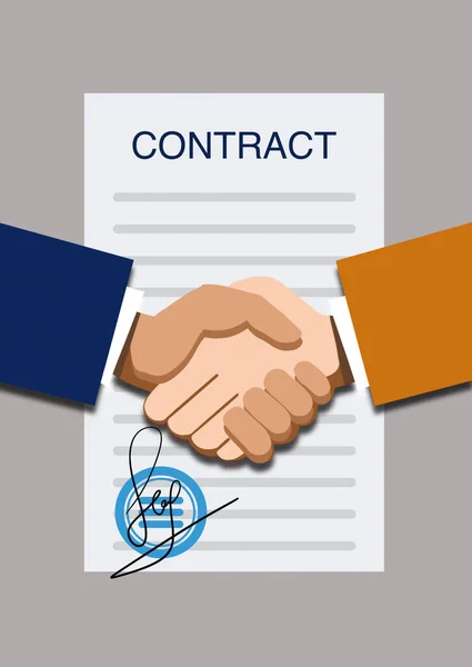 Umowa Rządowa Biznesmeni Ściskający Dłonie Podpisany Dokument Szarym Tle Ilustracja — Zdjęcie stockowe