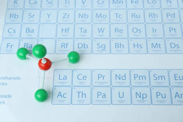 Molekularmodell Auf Periodensystem Chemischer Elemente — Stockfoto