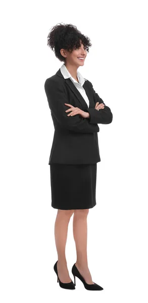 Beautiful Young Businesswoman Suit White Background — Stock Photo, Image