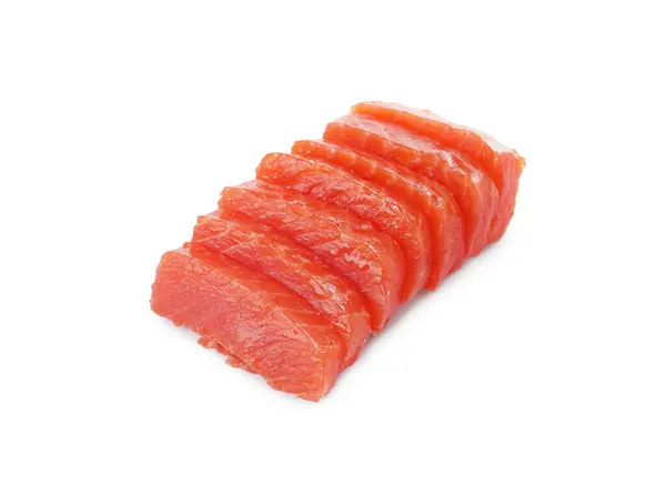 Savoureux Sashimi Tranches Saumon Cru Isolé Sur Blanc — Photo