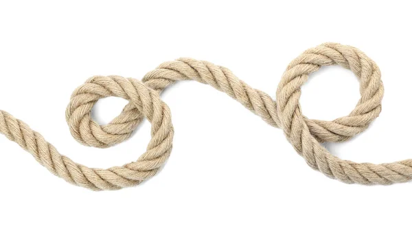 Верёвка Конопли Петлей Белом Фоне Вид Сверху — стоковое фото