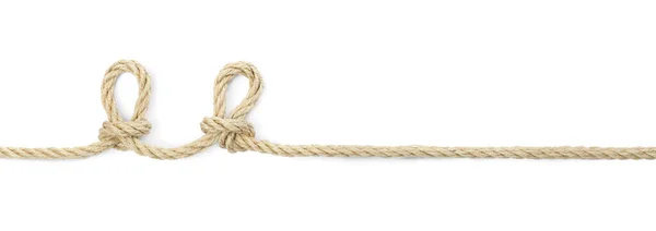 ホワイト トップビューで隔離された結び目を持つ麻ロープ — ストック写真