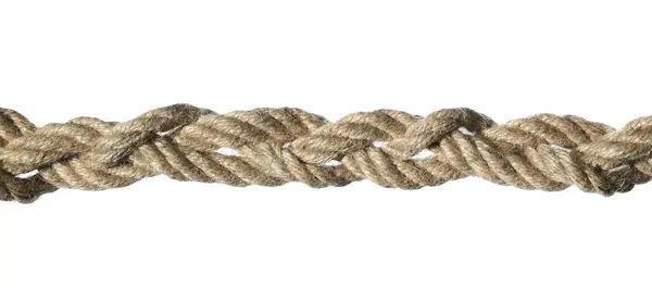 白で隔離された結び目が付いている麻のロープ — ストック写真
