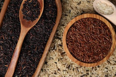 Arkaplan olarak farklı pirinç türleri, üst görünüm