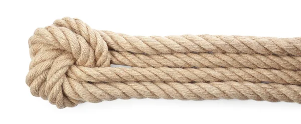Hemp Rope Knot Isolated White Top View — Stock Photo, Image