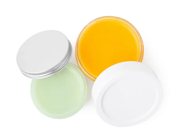 Jars Cosmetic Petrolatum Isolated White Top View — Stock Photo, Image