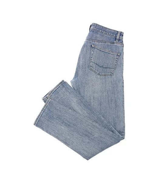 Jeans Azul Claro Elegante Isolado Branco Vista Superior — Fotografia de Stock