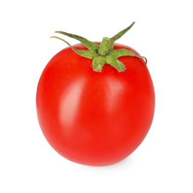 Bir olgun vişneli domates beyaza izole edilmiş.