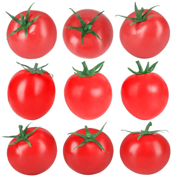 Ensemble Tomates Cerises Fraîches Mûres Isolées Sur Blanc — Photo
