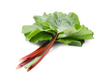 Beyaz yapraklı taze ravent sapları.