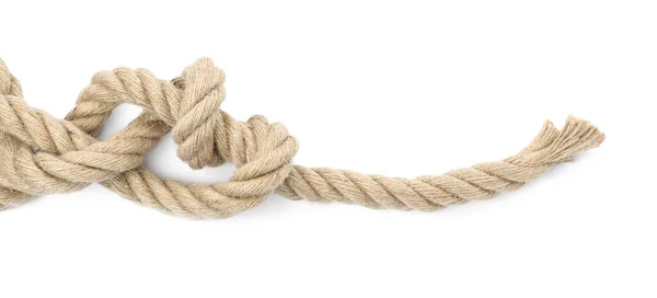 上のビューで隔離された結び目が付いている麻のロープ — ストック写真