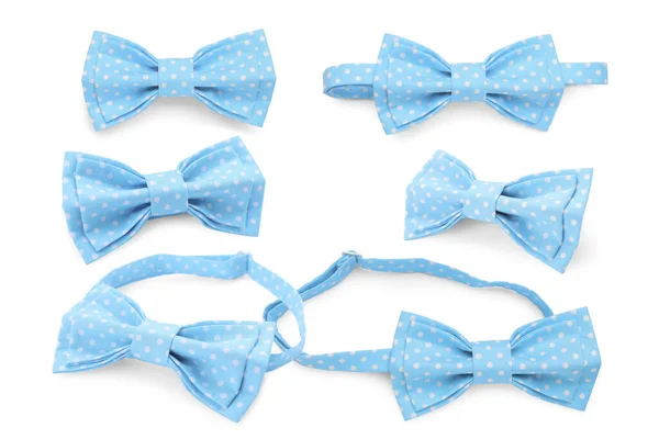Collage Light Blue Bow Tie Isolated White — Stock Photo, Image