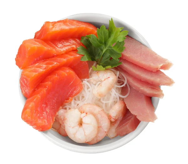 Sashimi Set Mit Lachs Thunfisch Und Garnelen Serviert Mit Funchosa — Stockfoto