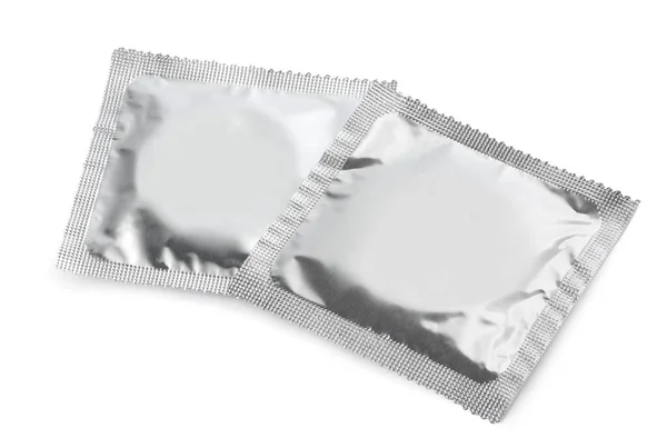 Condom Packages Isolated White Safe Sex — Stock Photo, Image