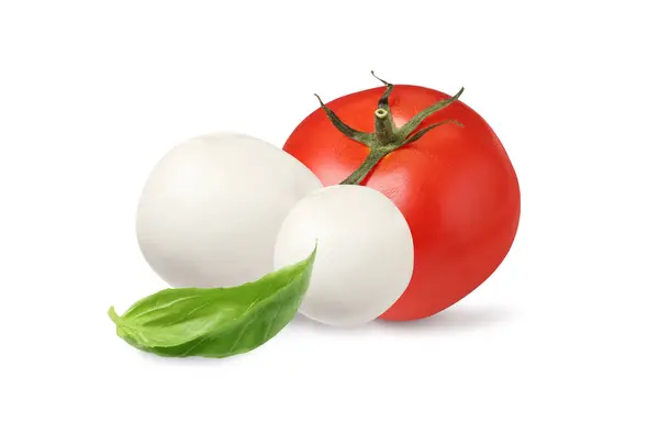 Zutaten Für Caprese Salat Frische Tomaten Basilikum Und Mozzarella Isoliert — Stockfoto