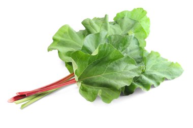 Beyaz yapraklı taze ravent sapları.