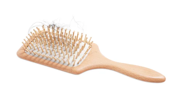 Wooden Brush Lost Hair White Background — Stock Photo, Image