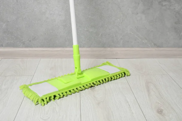 Cleaning Dirty Wooden Floor Mop Indoors — Stock Photo, Image