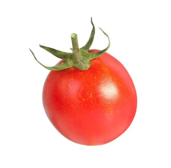 Jeden Dojrzały Pomidor Wiśniowy Izolowany Białym — Zdjęcie stockowe