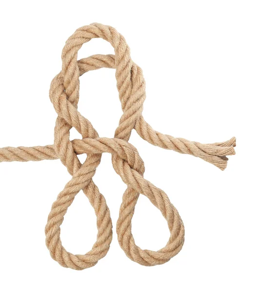 Конопляна Мотузка Петлями Ізольована Білому Вид Зверху — стокове фото