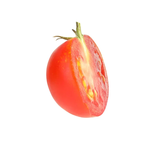 Metade Tomate Cereja Maduro Isolado Branco — Fotografia de Stock
