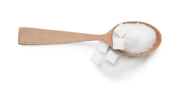 Diversi Tipi Zucchero Isolati Bianco Vista Dall Alto — Foto Stock