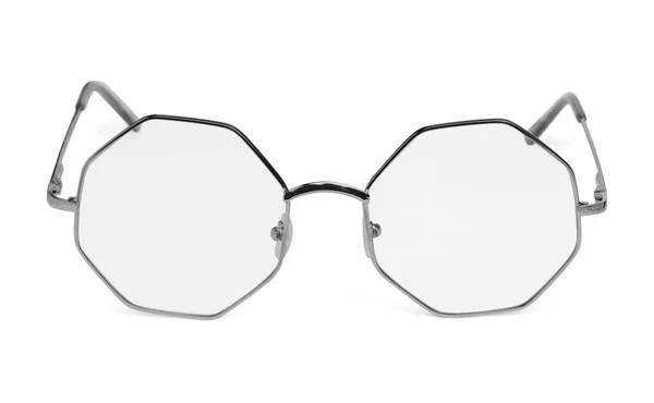 Óculos Elegantes Com Armação Metálica Isolada Branco — Fotografia de Stock