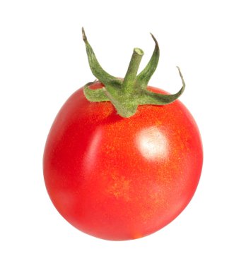 Bir olgun vişneli domates beyaza izole edilmiş.