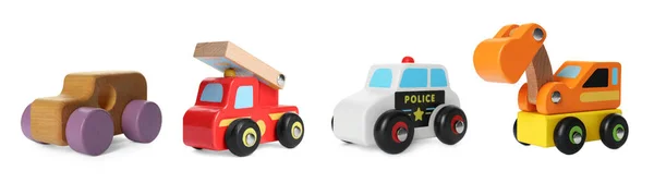 Conjunto Com Diferentes Carros Brinquedo Isolados Branco — Fotografia de Stock