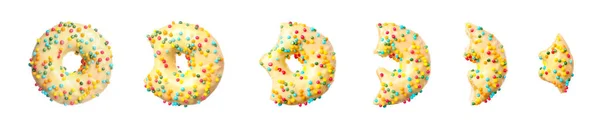 맛있는 도넛을 흰색에 디저트 조각과 콜라주 — 스톡 사진