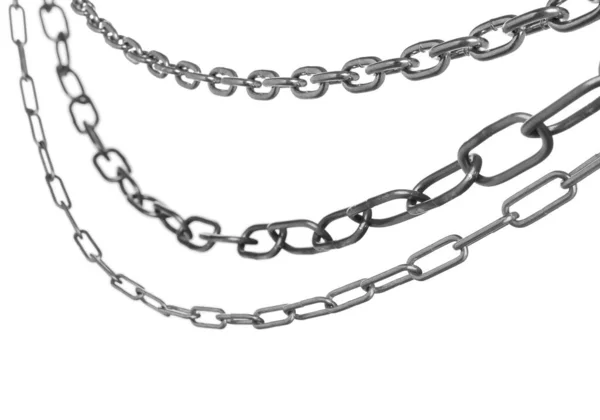 Zestaw Różnymi Metalowymi Łańcuchami Izolowanymi Białym — Zdjęcie stockowe
