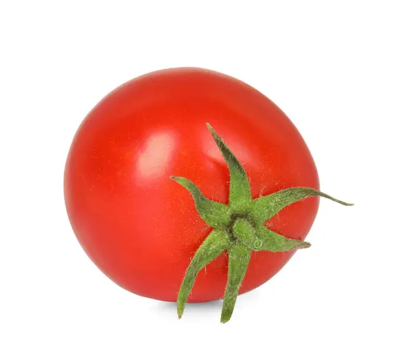 Satu Tomat Ceri Matang Terisolasi Atas Putih — Stok Foto