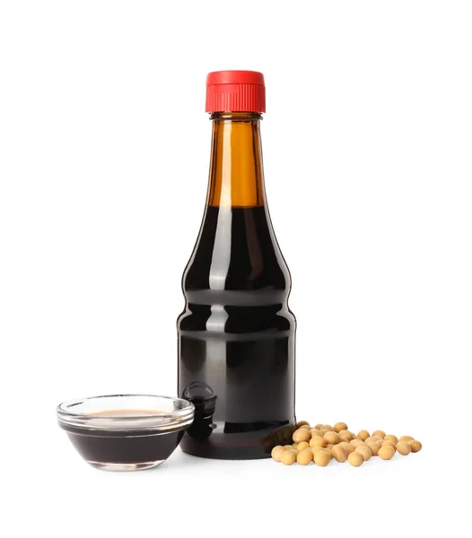 Natural Soy Sauce Soybeans Isolated White Stock Picture