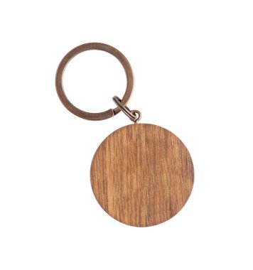 Tahta anahtarlık beyazda izole edilmiş, üst görünümde.