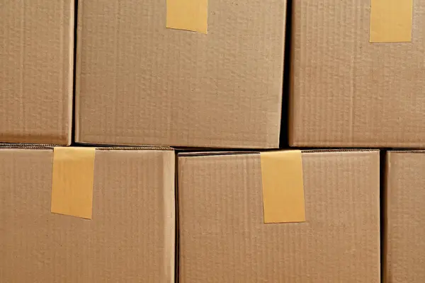 Stapel Van Vele Kartonnen Dozen Als Achtergrond Verpakkingsgoederen — Stockfoto