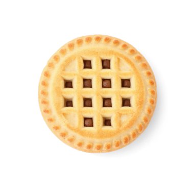 Kremalı lezzetli sandviç kurabiyesi, beyaza izole edilmiş, üst manzara