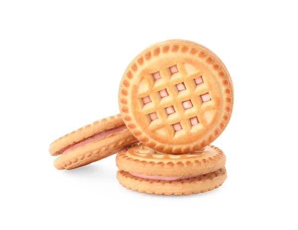 Tasty Sandwich Cookies Cream Isolated White — Stock Photo, Image