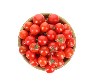 Taze vişneli domateslerle dolu bir kâse.