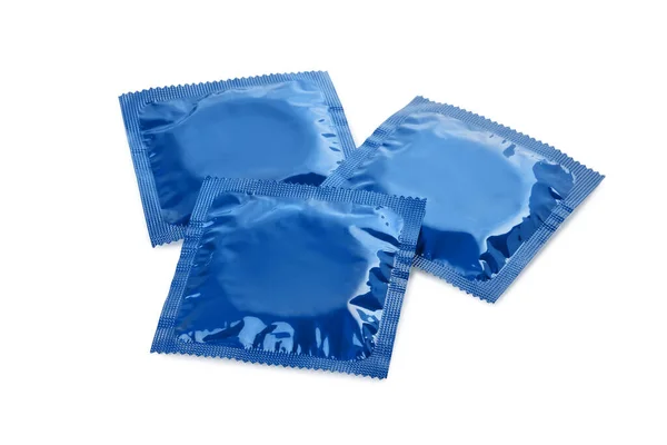 Preservativos Empaquetados Sobre Fondo Blanco Sexo Seguro — Foto de Stock