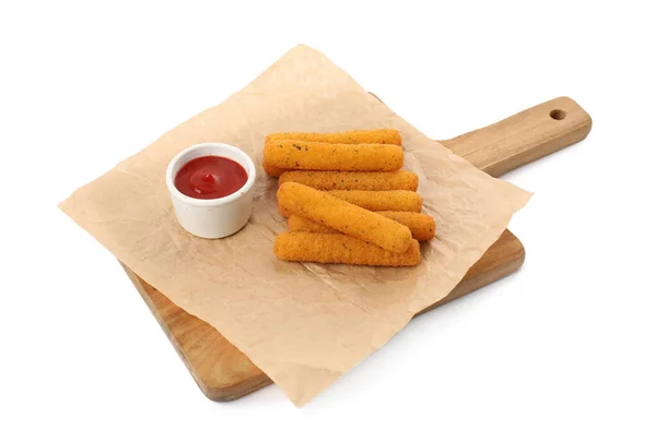 Tasty Cheese Sticks Ketchup Isolated White — Stock Photo, Image