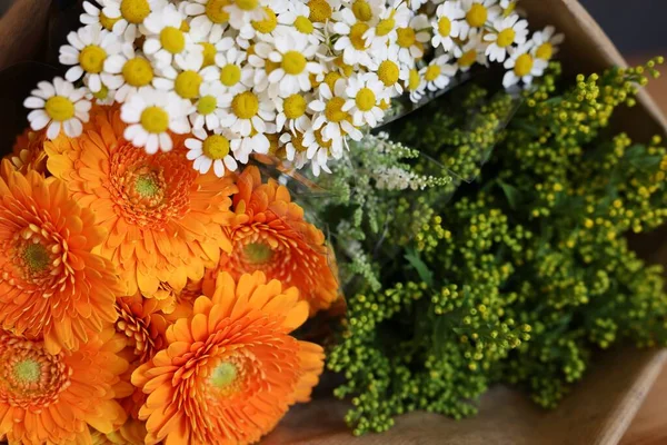 Beautiful Bouquet Chamomile Daisy Flowers Closeup Space Text — Stock Photo, Image