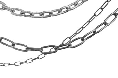 Beyaz üzerine izole edilmiş üç metal zincir.