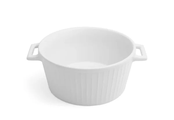 Jeden Pusty Ceramiczny Garnek Izolowany Białym — Zdjęcie stockowe