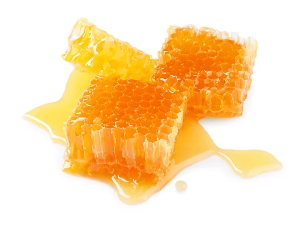 Naturliga Honungskakor Med God Honung Isolerad Vitt — Stockfoto