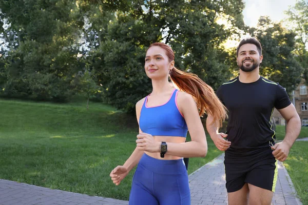 stock image Group of people running in park. Active lifestyle