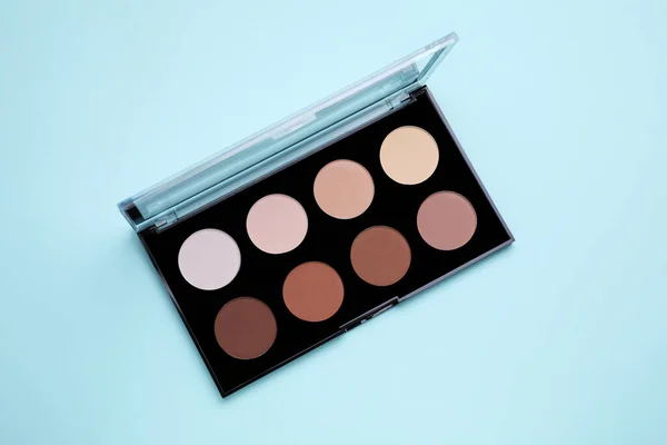 Colorful Contouring Palette Light Blue Background Top View Professional Cosmetic — Stock Photo, Image