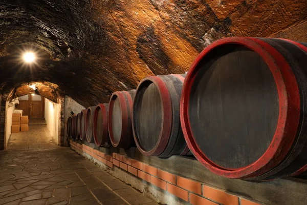Beregove Ukraine June 2023 Many Wooden Barrels Alcohol Drinks Cellar — Stock Photo, Image