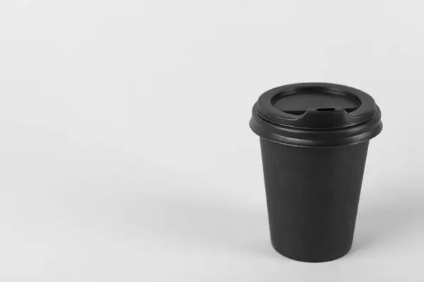 Black Paper Cup Plastic Lid Light Background Space Text Coffee — Stock Photo, Image